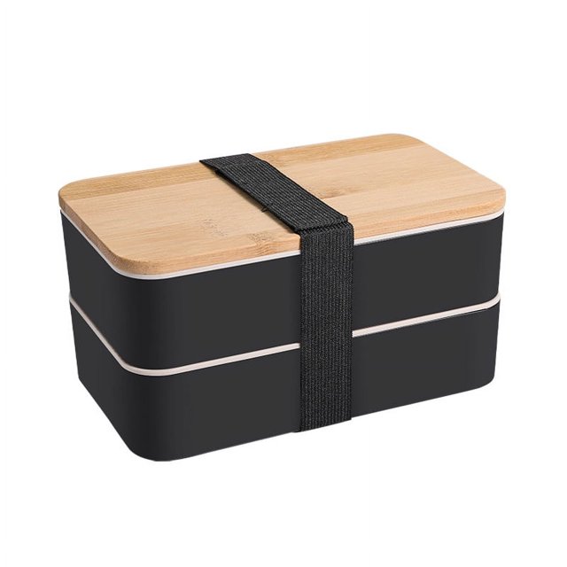 Fiambrera Negra + Bolsa Térmica - Diseño Bento Japonés 3 Cubiertos - Caja Bento de Bambú 2 Compartimentos Herméticos 1200 ML - Apto para Microondas y Lavavajillas - Fiambrera de Madera para Adultos y Niños Rojo Verde