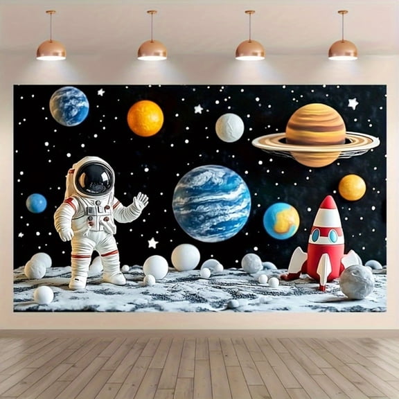Outer Space Astronaut Birthday Party Backdrop Kids Boys Space Theme Birthday Party Photography Background Universe Planet Rocket Stars School Activity Shoots Video Props
