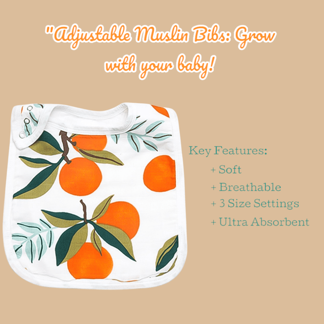 ZandH Global Clementine Baby Bamboo Cotton Muslin Swaddle Blanket, Bib, Burp Cloth, Bandana Bib Set. Soft, Lightweight and Breathable. Swaddle, Nursing Cover, Playmat and Stroller Cover