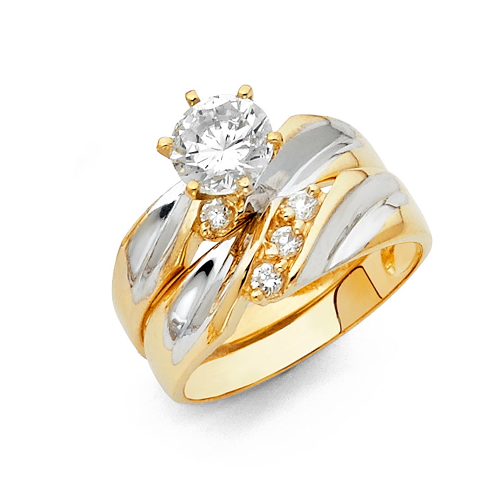 12 Jewel Tie Solid 14k Yellow Gold Cubic Zirconia CZ Round Mens Wedding Ring Band Size