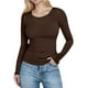 thumbnail image 2 of Neewe Womens Round Neck Long Sleeve Fitted Shirts Slim Fitting Pit Stripe Basic Tees Fall Going Out Tops, 2 of 7