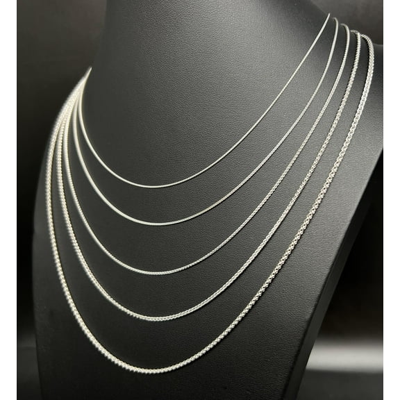 14K SOLID White Gold  Wheat Chain Necklace, 14k Solid Gold 0.9mm - 2.1mm Wheat Chain ,14k Men and Women Wheat Chain, 14k Solid Gold Necklace (Necklace Width:0.9 MM; Necklace length:18;)