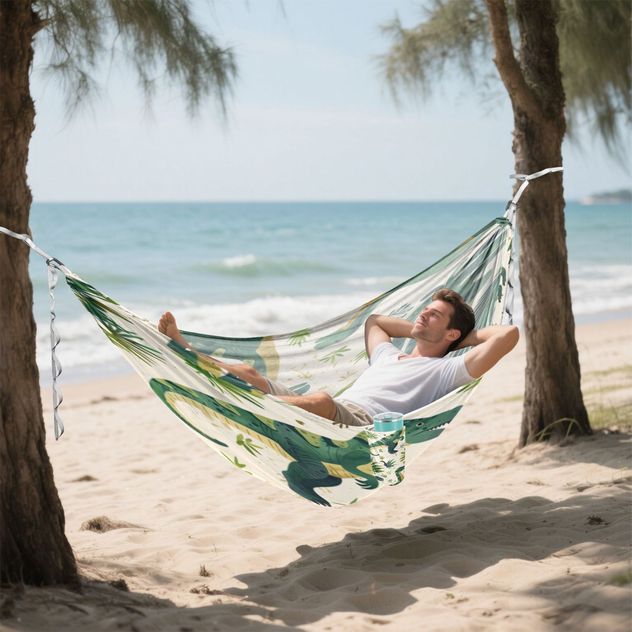 Hammock Camping Hammock Nylon Portable Hammock Travel Camping Hammock Green Cartoon Dinosaur