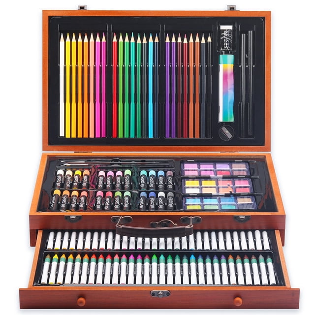 Juego de artículos de arte, 77 piezas, lápices de colores y crayones de cera, más de 14 años