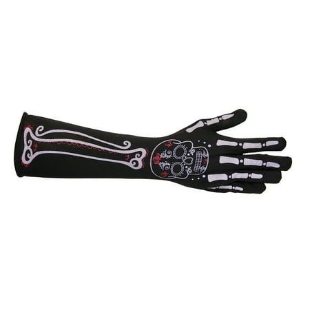 Long Skeleton Day Of The Dead Womens Adult Costume Gloves