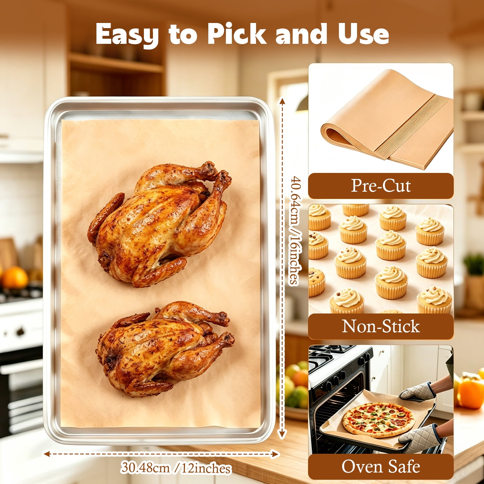 Godance 360 Count Parchment Paper Baking Sheets, 12 x 16 Inch Precut Non-Stick & Unbleached Baking Parchment, Flat Baking Paper Liner for Oven, Grilling, Air Fryer, Steaming, Fit for Half Sheet Pans