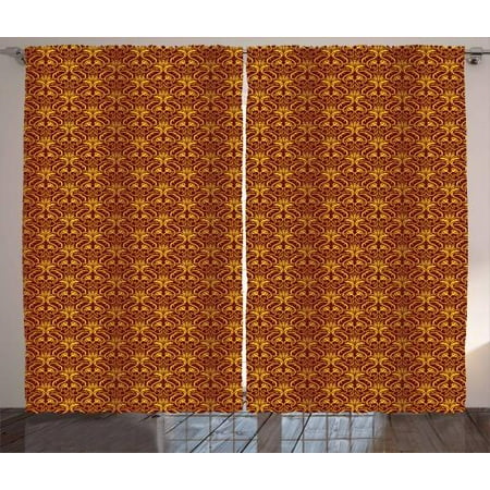 Yellow Damask Curtains 2 Panels Set Interlaced Curvy Leaves Design As Venetian Style Floral Petals Window Drapes For Living Room Bedroom 108w X 90l
