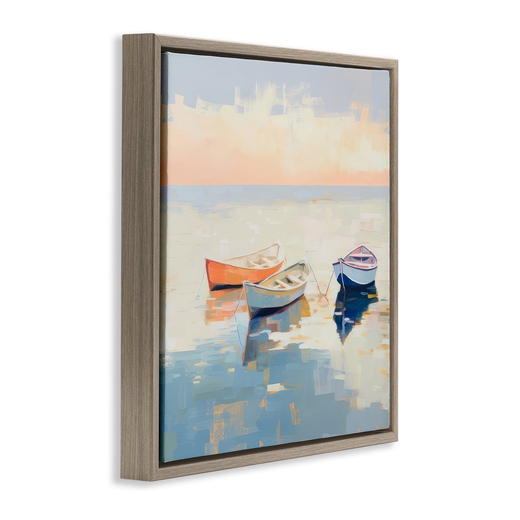 Stupell Industries Boats & Coastal Breeze Nautical & Beach Painting Brown Floater Framed Canvas Art Print Wall Art, 25 x 25