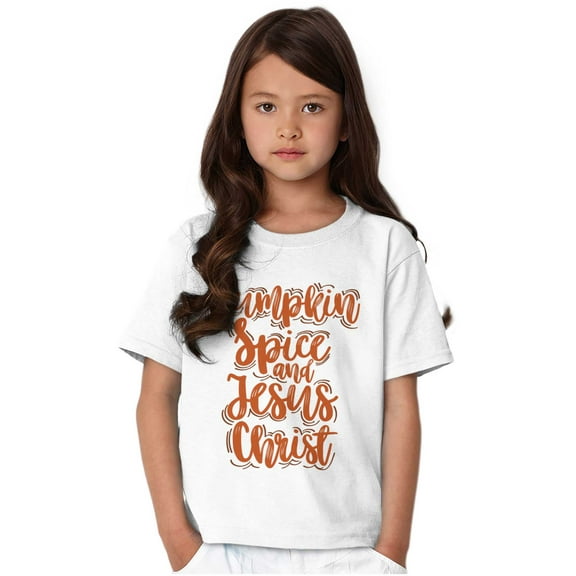 Fall Pumpkin Spice and Jesus Christ Girls Kids T Shirt Tees Teen Brisco Brands L