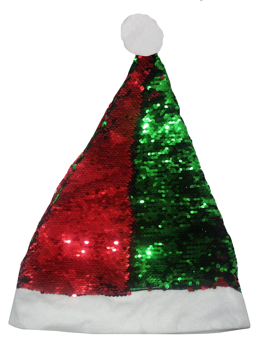 Adult Xmas Festive Fancy Beautiful Cap Christmas Reversible Sequin Santa Hat