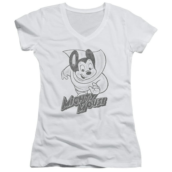 Mighty Mouse Mighty Sketch Junior Women's V-Neck T-Shirt White