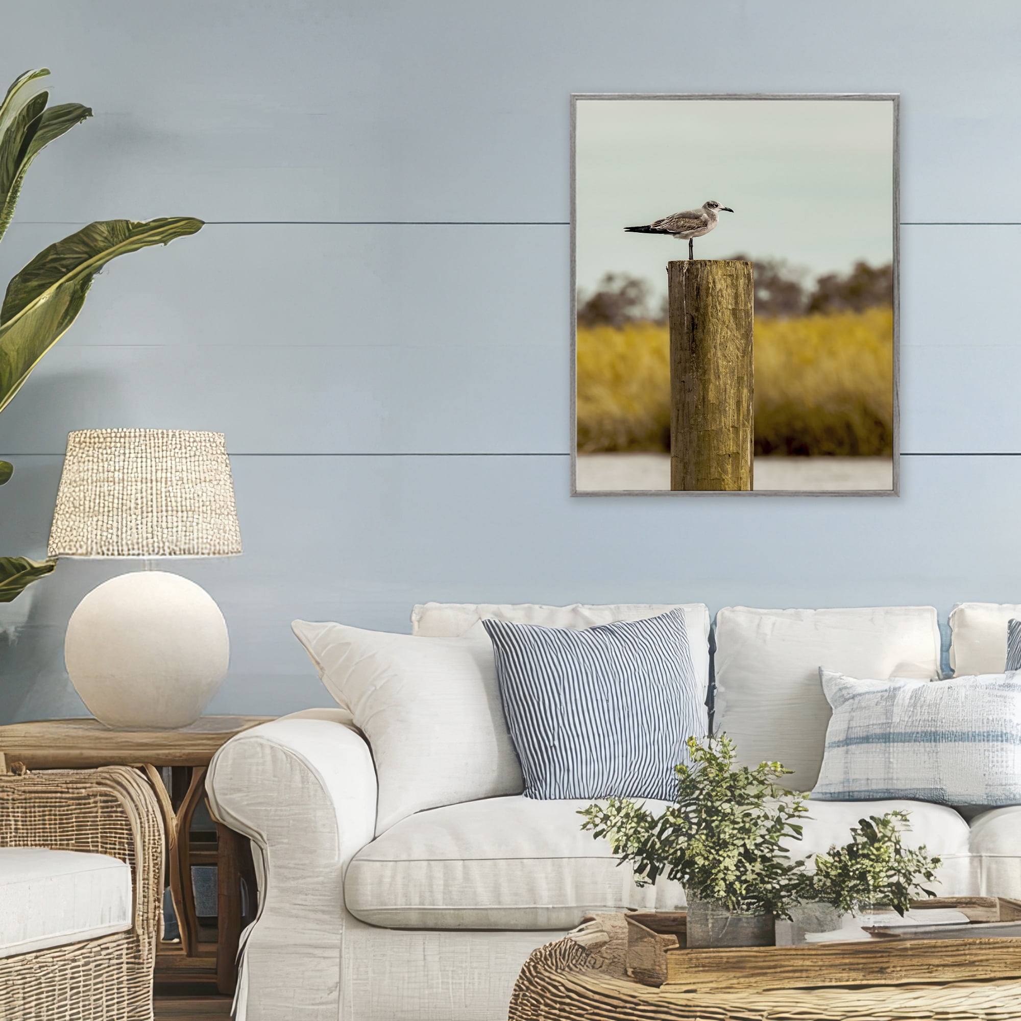 Stupell Industries Gull On Piling Gray Framed Giclee Art, design by Christy Berry