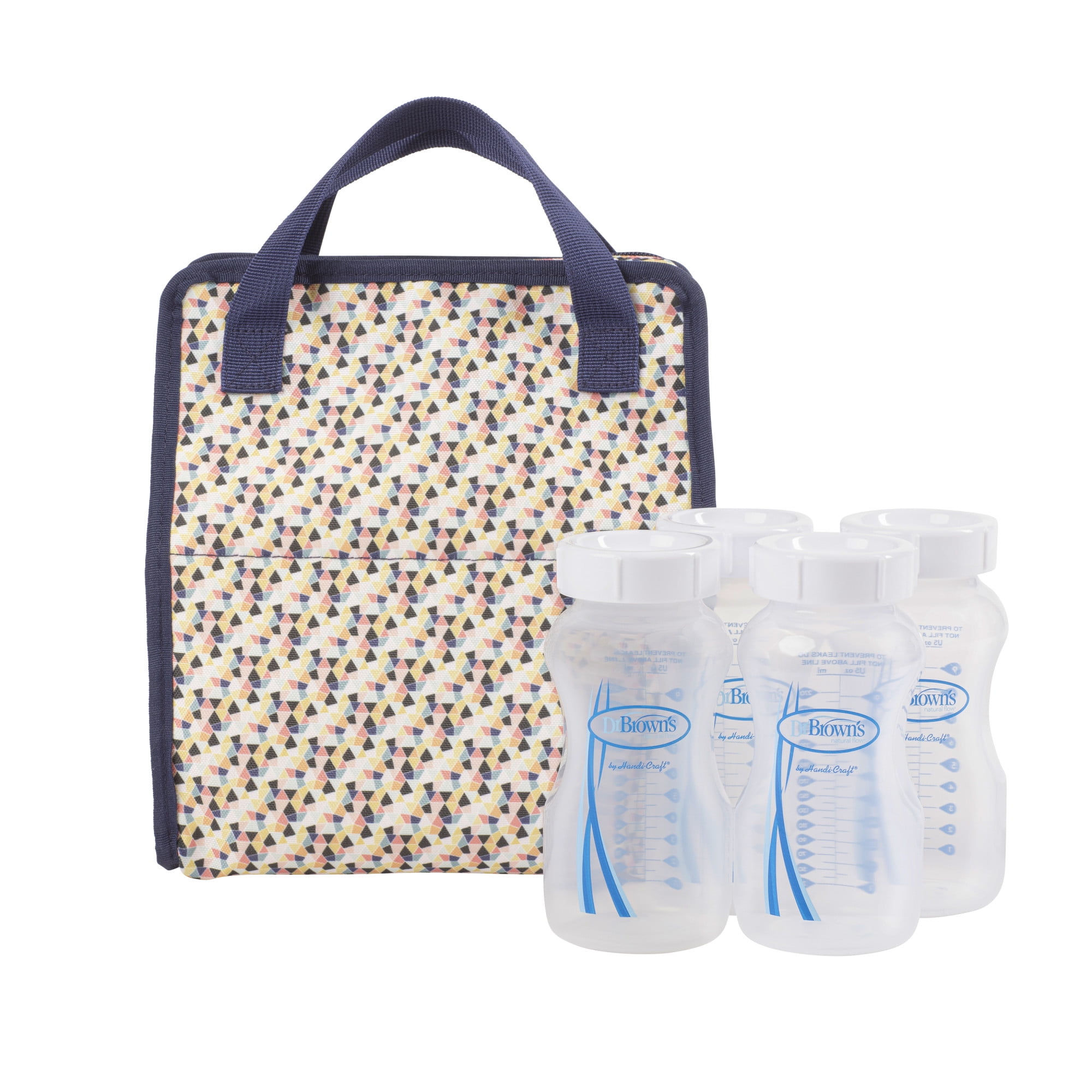 Dr. Brown's Fold & Freeze Bottle Tote, Travel Baby Bottle Insulated Cooler Bag, Store Up to 6 Baby Bottles, Geometric Multicolor, BPA Free