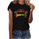 thumbnail image 1 of Tops de Manga Corta para las Mujeres de Ajuste Suelto, Día de la Independencia Negro Impreso, Cuello Redondo Suelto Superior, 1 of 4