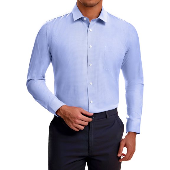 DARING DIVA Men's Plaid Long Sleeved Button Down Houndstooth Dress Shirts M Light Blue