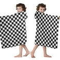 thumbnail image 4 of Black White Checkered Pattern Hooded Bath Towel，50"x30" for Ages 3 To 12 Kids, Quick Dry Lightweight Soft Microfiber Hood Beach Towel Cover Up for Kids, 4 of 7