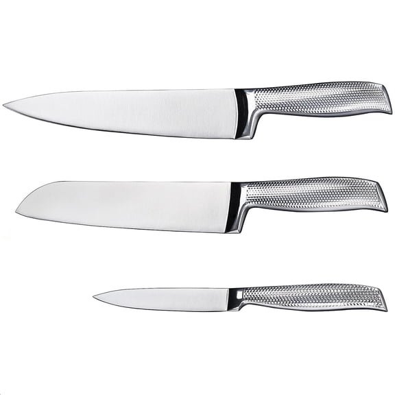 GoGeiLi 3-Piece Professional Chef Knife Set, 8" Chef Knife & 7" Santoku Knife & 5" Utility Knife, High-Carbon  5Cr15MoV Stainless Steel Forged Knives, Full Tang Kitchen Cutlery
