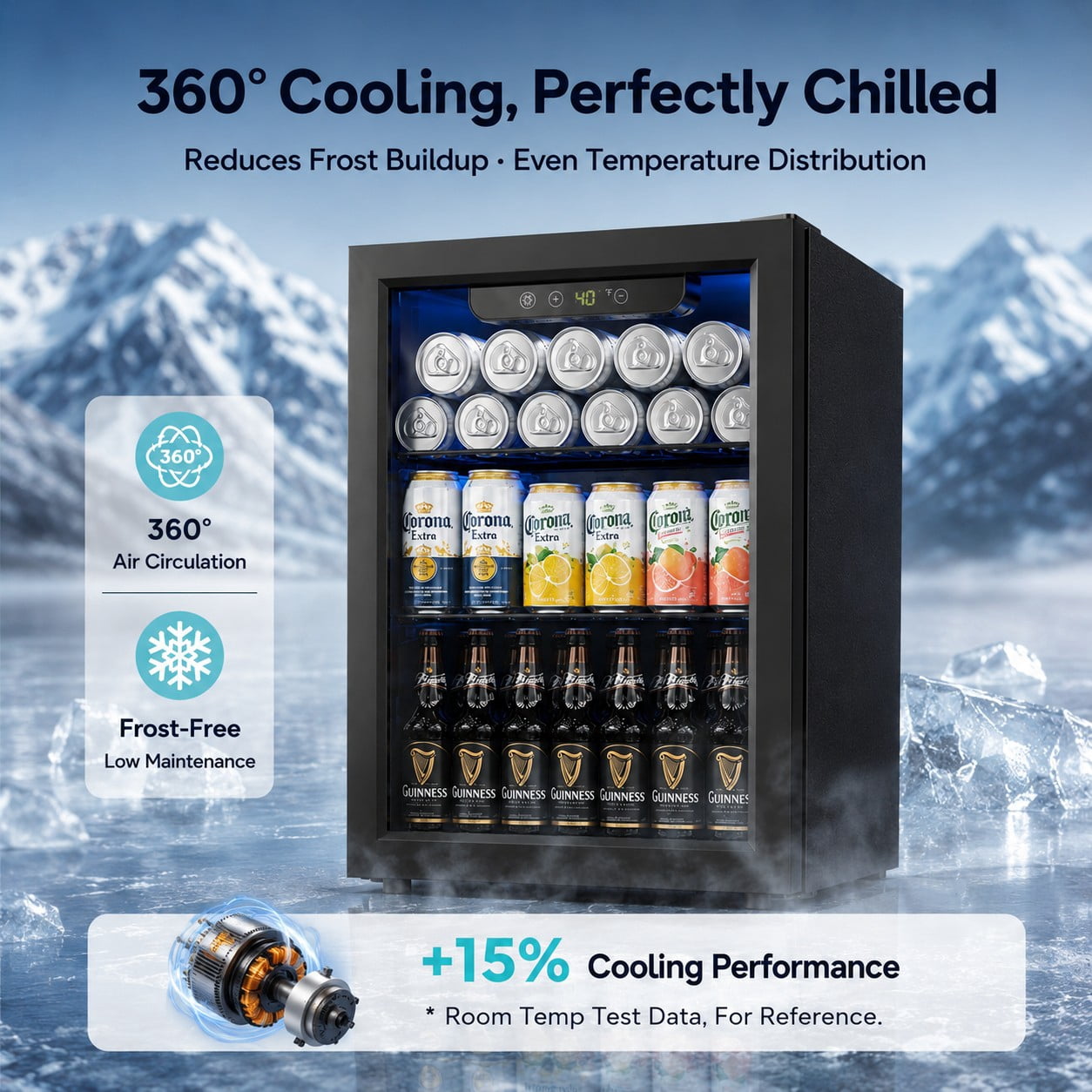 Auseo 1.7 Cu.ft 16 Bottle Beverage Refrigerator and Cooler, 68 Cans Mini Fridge with Glass Door & Adjustable Removable Shelves, Wine Cellar