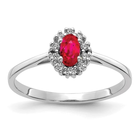Diamond2Deal 14k White Gold Diamond and Oval Ruby Halo Ring for Women Size- 7
