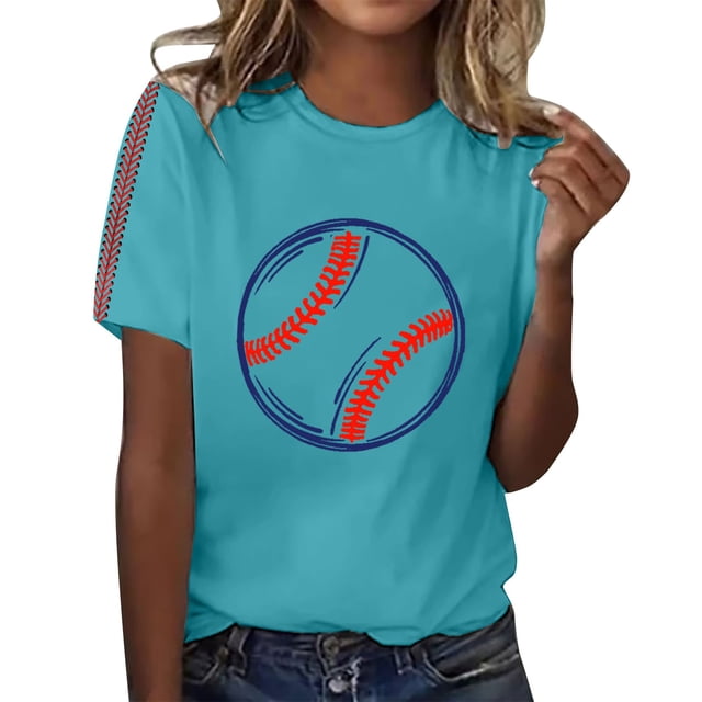 WZXFASHION 2025 Été T-shirt à Imprimé de Baseball pour Femmes Rabais de 50 % Liquidation T-shirt à Manches Courtes pour Femmes
