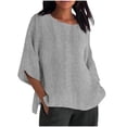 thumbnail image 2 of thefmos Women Plus Size Fall Round Neck 3/4 Sleeve Solid Casual Loose Pullover Tops for Women Trendy Cute Comfy Blouses Business Casual Work Tunic Tops Winter Fashion Tops, Gray S, 2 of 5