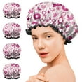 thumbnail image 7 of Shower Caps,Pink Breast Cancer and Love Waterproof Shower Cap for Women 4 Pieces,Double Reusable Hair Cover for Shower PEVA Elastic Stretch Hem, 7 of 7