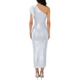 thumbnail image 3 of INSPIRE CHIC Women's Dress One Shoulder Glitter Metallic Knot Waist Slit Hem Cocktail Maxi Dress L White, 3 of 6
