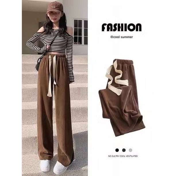 Pantalones anchos marrones para mujer, primavera y otoño, holgados, estilo coreano, estilo perezoso, cintura alta, pantalones rectos drapeados