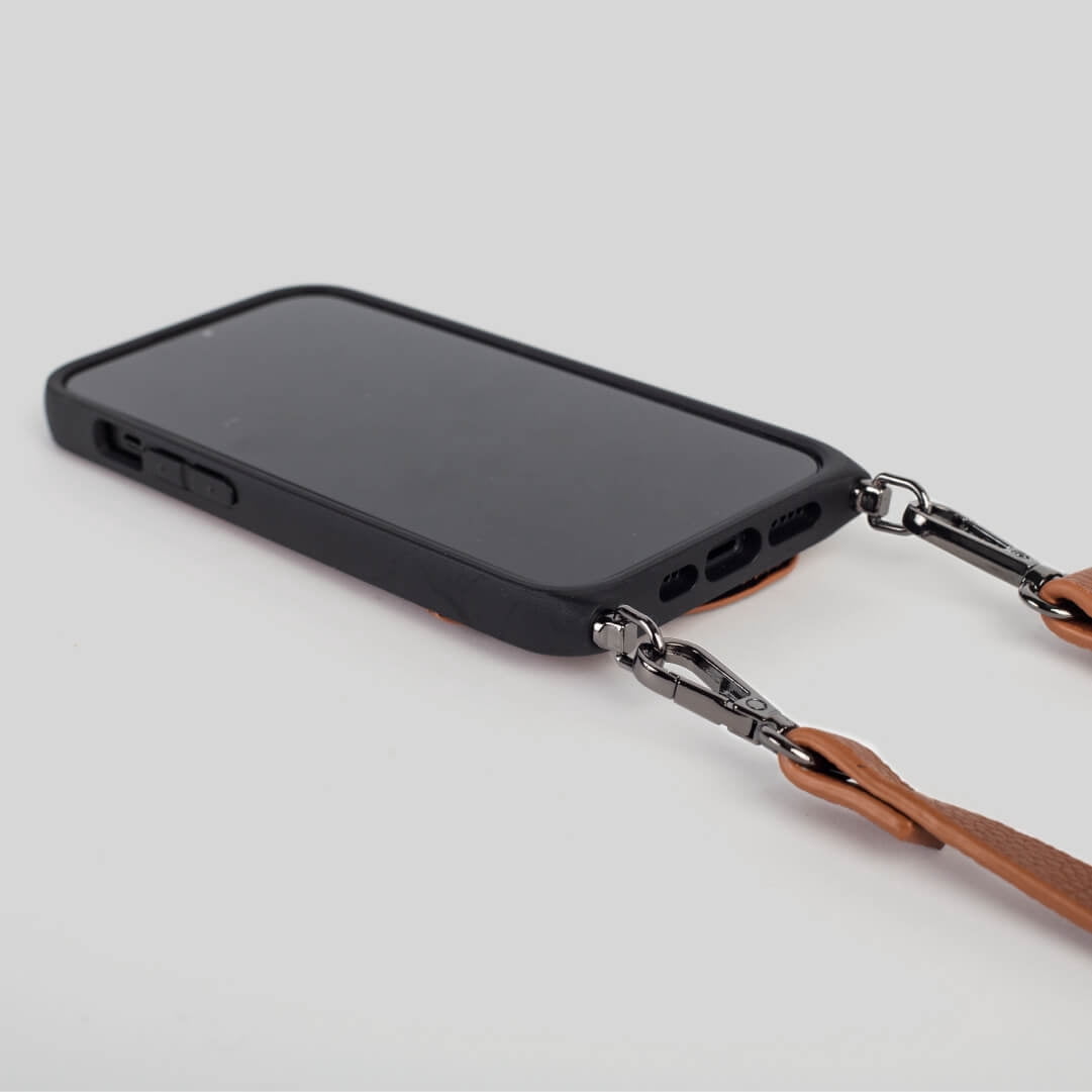 Noemie Napa Crossbody Strap and Wallet Phone Case for iPhone 13, Tan/Black