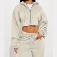 thumbnail image 2 of CIENVNSTG Women 2 Piece Set Fall Clothes Outfits Zipper Hooded Sweatshirt Set High Waist Ladies Sweatpants Set Streetwear Khaki S, 2 of 4