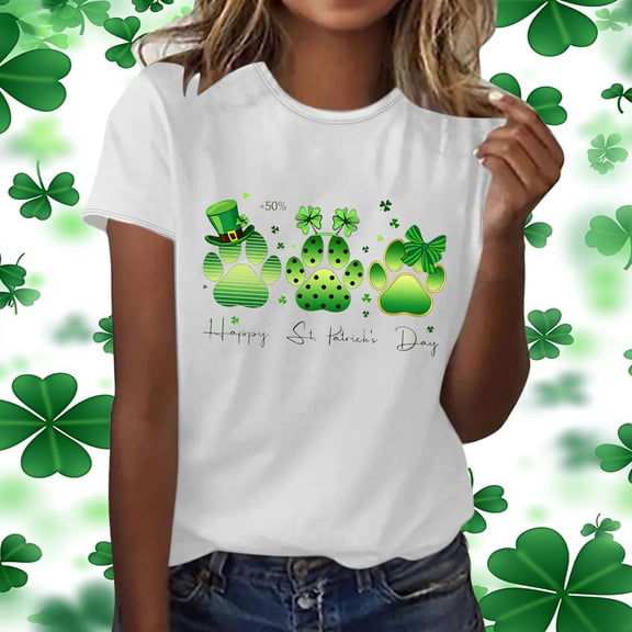Xuyuer St. Patrick's Day Women Shamrock Clover Graphic Casual T-Shirt Short Sleeve Fashionable Tee Pullover Tops Shamrock Tee Round Neck T-Shirt Irish Tops