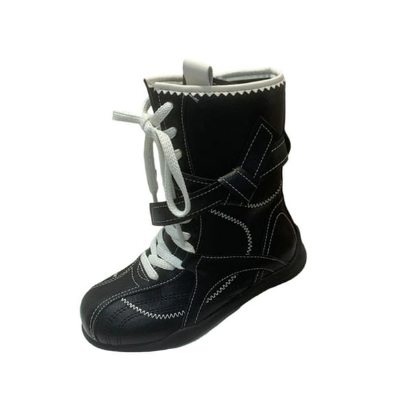Ugoldhm Girls Boys Snow Boots Lether High-Top Ankle Support Flats Waterproof Retro Boxing Style Western Trendy Booties