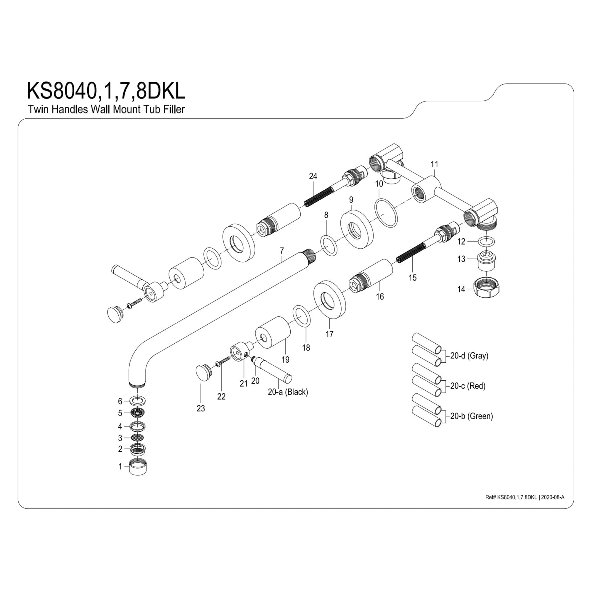 Kingston Brass KS8048DKL Kaiser Two-Handle Wall Mount Roman Tub Faucet, Brushed Nickel