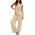 thumbnail image 1 of Conjunto de salón PUWEI de 2 piezas para mujer, suéter con lazo, pantalones anchos, pantalones anchos, conjuntos de verano a juego, conjuntos de viaje, chándal de punto (albaricoque-XS), 1 of 6