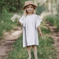 thumbnail image 2 of Milgrthf Robe Mini à Manches à Volants en Coton Lin Plissée pour Bébé Fille Été Décontractée Mignonne pour 2-7 Ans Blanc, 2 of 9