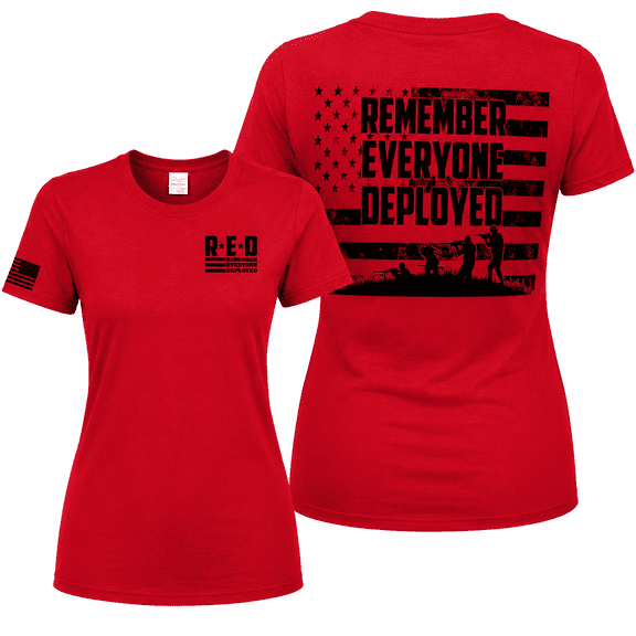Wild Bobby RED Friday US Shirt Remember Everyone Deployed Flag Sleeve Print Women Graphic Tee