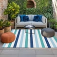 thumbnail image 2 of Teal Blue Stripe Outdoor Rug for Patio/Deck/Porch, Non-Slip Large Area Rug 5 x 7 Ft, Ombre Geometric Green Vertical Striped Indoor Outdoor Rugs Washable Area Rugs, Camping Rug Carpet Runner, 2 of 8