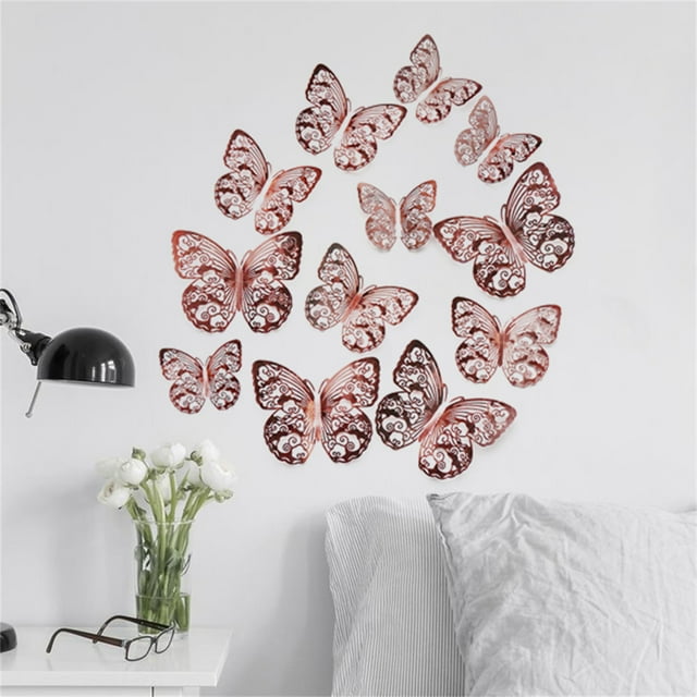 TIMIFIS Décoration Maison 12 Pcs Autocollant Mural Papillon en Texture Métallique 3D Décorfall