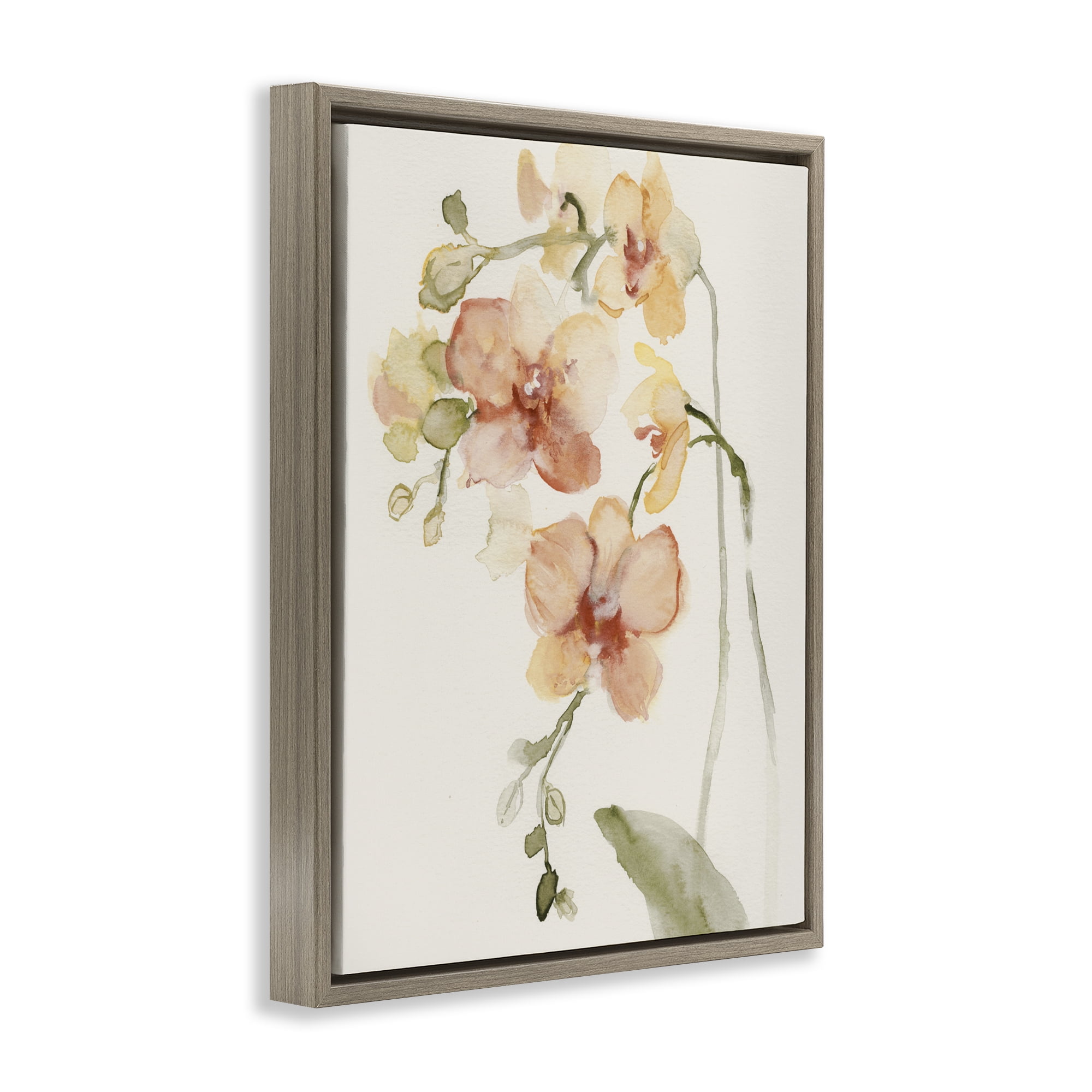 Stupell Industries Peach Orchid in Bloom Brown Framed Floater Canvas Wall Art, design by Victoria Barnes