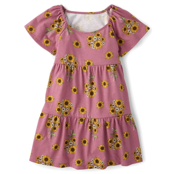 The Children's Place Girls Short Sleeve Print Tiered Flutter Dress, Sizes XS-XXL