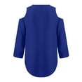 thumbnail image 5 of Baberdicy Cold Shoulder Blouse - Women's Loose Fit Chiffon Top with Button Details, Plus Size Long Sleeve Feminine Shirt (Blue 2 | L), 5 of 7
