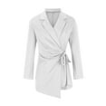 thumbnail image 4 of IROINID Clearance Womens Plus Size Tops Lounge Solid Color Long Sleeve Tie Lapel Jacket Top Blouse,White, 4 of 6
