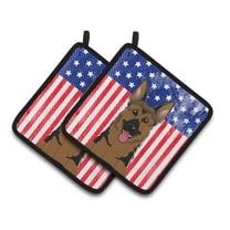 Carolines Treasures Flag and German Shepherd Pair of Pot Holders 7.5HX7.5W multicolor