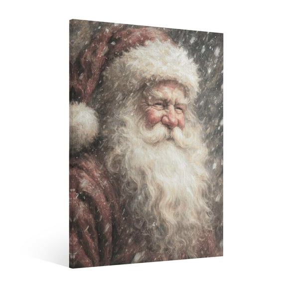 Vintage Christmas Santa Claus Wall Art Paint Framed - Retro Xmas Festive Winter Holiday Christmas Wall Decor Canvas Print for Living Room Kitchen Bathroom Home Decor