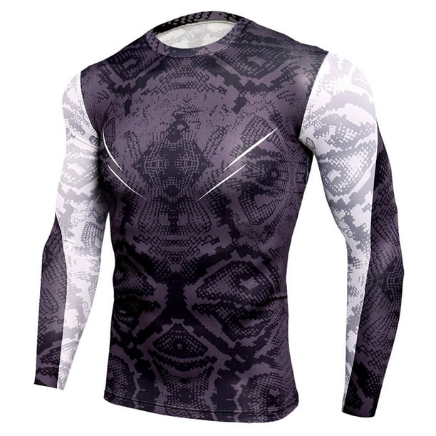 Hombres Camisas de manga larga O-cuello Raglan Impreso Elástico Deportes de secado rápido