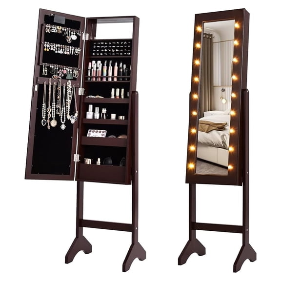 Jewelry Armoire with LED Lights & Mirror - Freestanding Organizer Cabinet