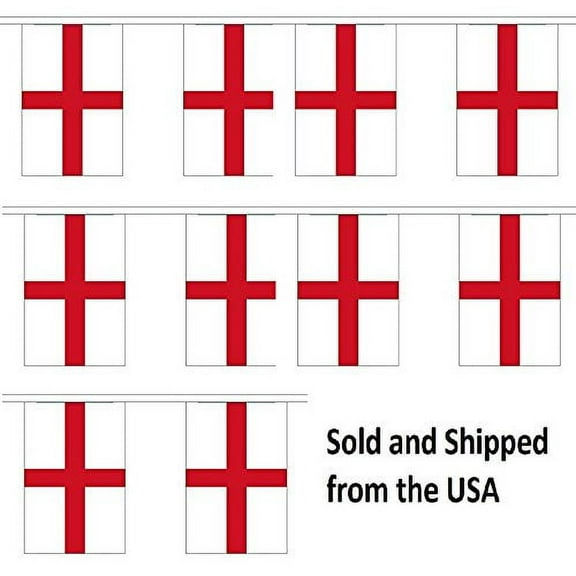 30' England String Flag Party Bunting Has 30 English 6"x9" Polyester Banner Flags Attached, Popular For School Classroom, Special Events, Bars, Restaurants, Country Theme Parties