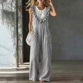 thumbnail image 7 of Npasoilc Ruffle Trim Wide Leg Jumpsuits for Women V-Neck Sleeveless Smocked Elastic Waist with Pockets Loose Casual Summer Overalls, 7 of 7