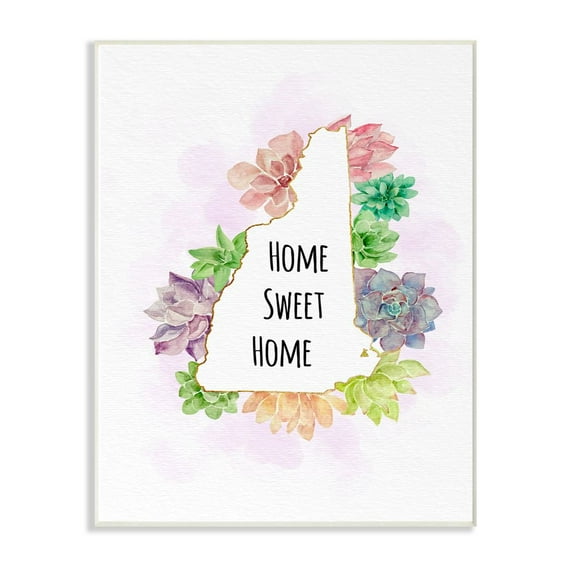 The Stupell Home Decor Collection New Hampshire State Home Sweet Home Succulent Watercolor Vignette Wood Wall Art