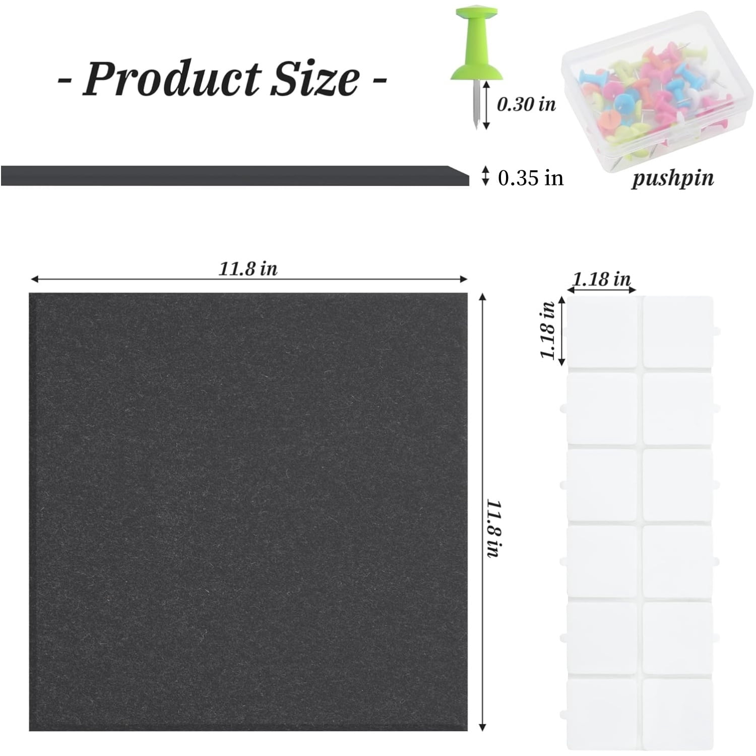 12 Pack Bulletin Board Topboutique Square Felt Wall Tiles Cork Board Large Corkboards Safe Removable Adhesive Tabs Corkboard Alternative for Wall with Pushpins for Home Office,12" x 12"-Black